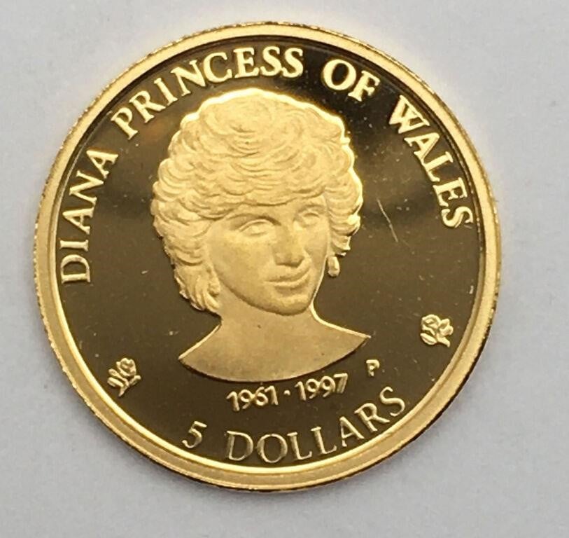 1997 24k Gold Princess Diana $5 Dollar Gold Coin