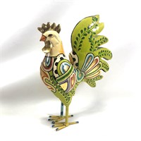 Folk Art Tin Rooster Sculpture Very Colorful