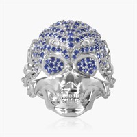 14K WHITE GOLD 1.50CT BLUE SAPPHIRE SKULL RING