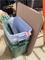 4 Rubbermaid Totes with Lids, Cosco Card Table