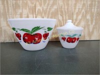 VTG FIRE KING APPLE AND CHERY BOWL AND GREASE JAR