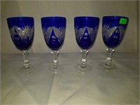 Lot of 4 Cobalt Cut to Clear Crystal Stems