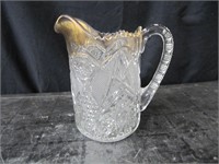 CUT GLASS PITCHER WITH GOLD TRIM