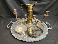 6 misc metal pieces candleholders and more