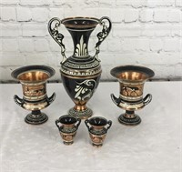 Greek Copper Vases Lot Of 5