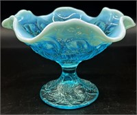 Fenton Blue Opal Water Lily Compote