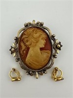 Vintage Cameo Brooch and Earring Set