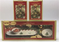 SPODE PEPPERMINT TRAY/ BOWLS, 2 ORNAMENTS