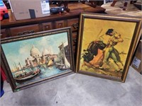 2 vintage Italian prints on canvas