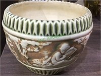 Unmarked Roseville pottery flower pot, 7 inch