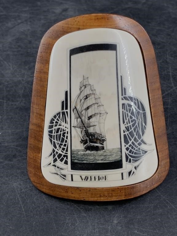 Jim Clay vintage Hawaiian style scrimshaw on walru