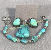 Sterling & Turquoise Bracelet, Earrings & Pendant