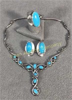 Sterling & Turquoise Ring, Earrings & Necklace