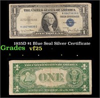 1935D $1 Blue Seal Silver Certificate Grades vf+