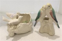 Vintage ceramic bird planters - one with wall