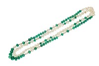 EMERALD & FRESHWATER PEARL BEADED NECKLACE, 37.4g
