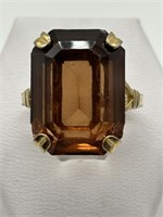 Antique 18K HGE Amber Glass Deco Style Ring