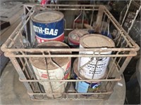 Crate full of vintage cans