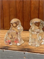 S/2 Vintage Clear Glass Dog Figurines 3"