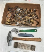 Hammer, Cresent Wrench, Folding Carpenters Tape, B