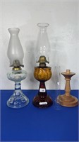 AMBER & CLEAR GLASS KERO LAMP WITH EXTRA FLUTE
