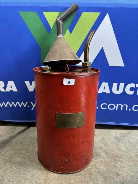 VINTAGE MOTOR SPIRIT JERRY CAN WITH FUNNEL