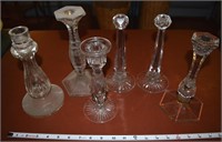 (6) Vintage clear glass/crystal candle sticks