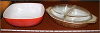 (2) Vintage Pyrex red & patterned baking dishes