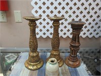 Wood Looking Candle Holders and Small Pottery Vase