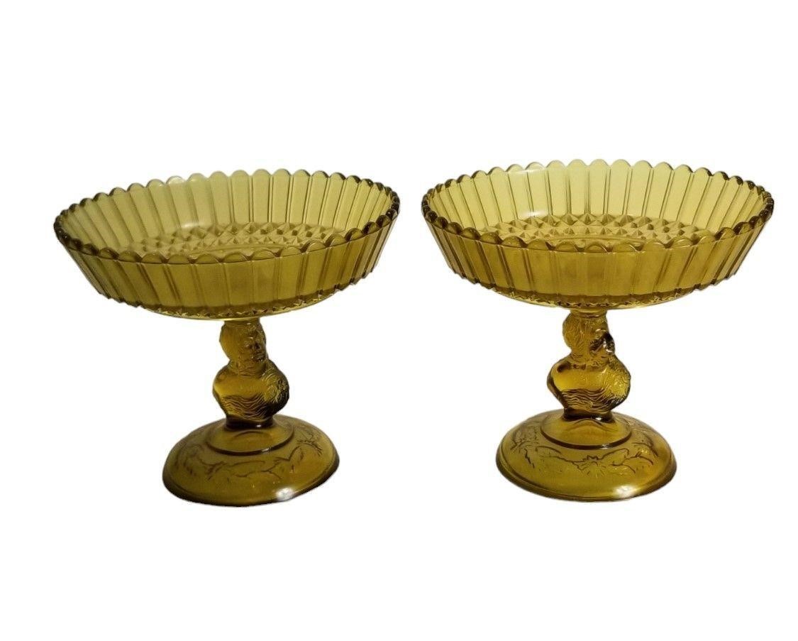 Pair Yellow Antique Jenny Lind Compotes