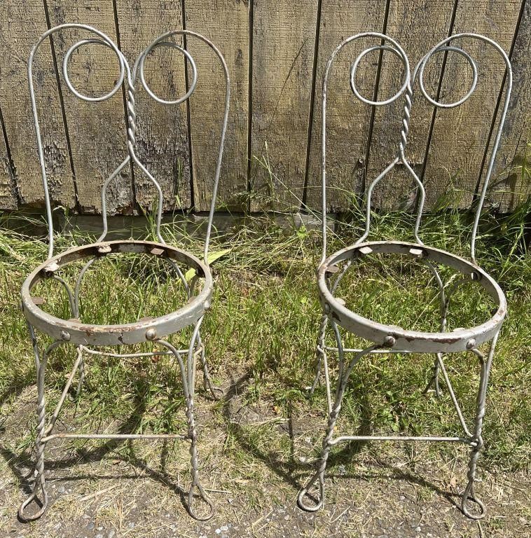 Pair of Vintage Wrought Iron Chairs, No Cushions