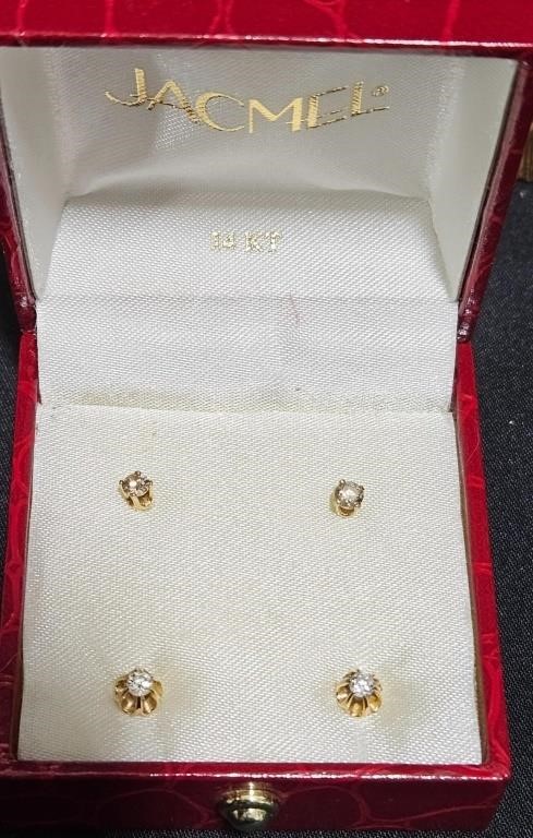 2 Pairs 14K Diamond Earrings in Box