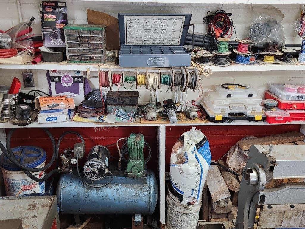 Wall-of-Goods w/ Air Compressor, Wire, Hardware