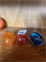 3 Egg Glass Paperweights
