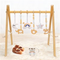 Wooden Baby Play Gym with 6 Toys - Foldable