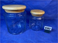 2 Glass Canisters w/Wood Lids, Large: 9"T