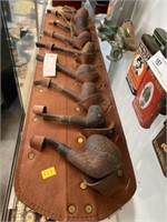 Vintage Leather Pipe Rack with Pipes