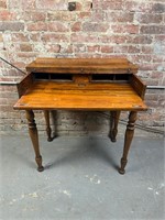 Antique Solid Pine Inkwell Desk W/ Folding Top