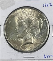 1922 Peace Silver Dollar, Uncirculated w/ Luster