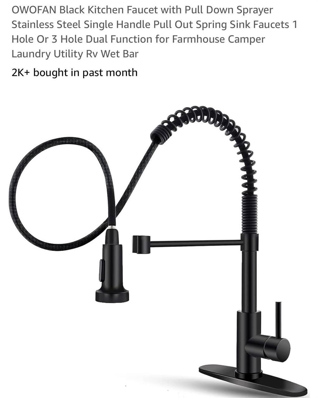 OWOFAN Black Kitchen Faucet with Pull Down Sprayer