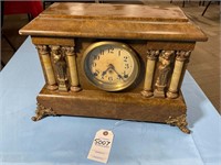 SETH THOMAS WOODEN MANTEL CLOCK WITH METAL FEET AN