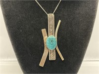 Sterling Turquoise Necklace 11.4gr TW 3" pendant