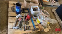 Pallet of sledgehammer, bolts, taps, nuts, puller.