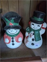 2 vintage ceramic snowmen approx 13in tall