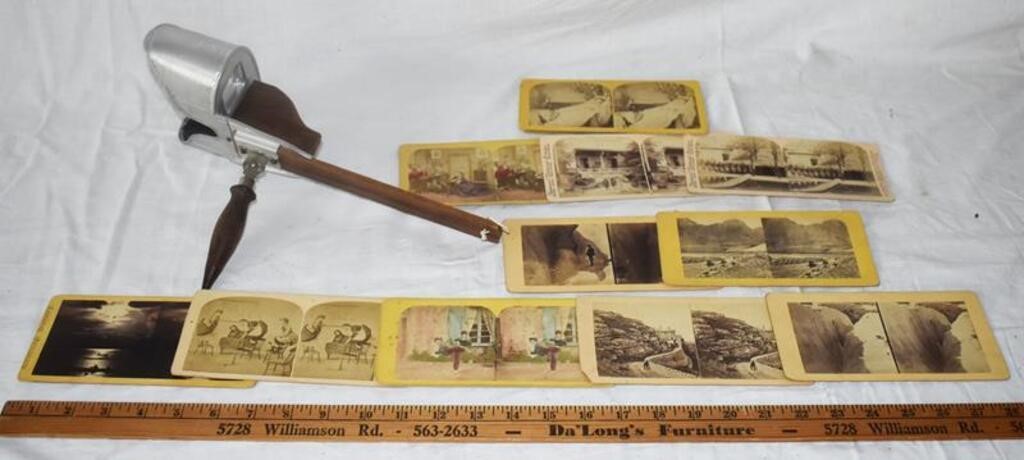 ANTIQUE STEREO VIEWER & STEREOGRAPHS