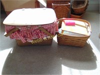 2 Longaberger picnic baskets with wood trays
