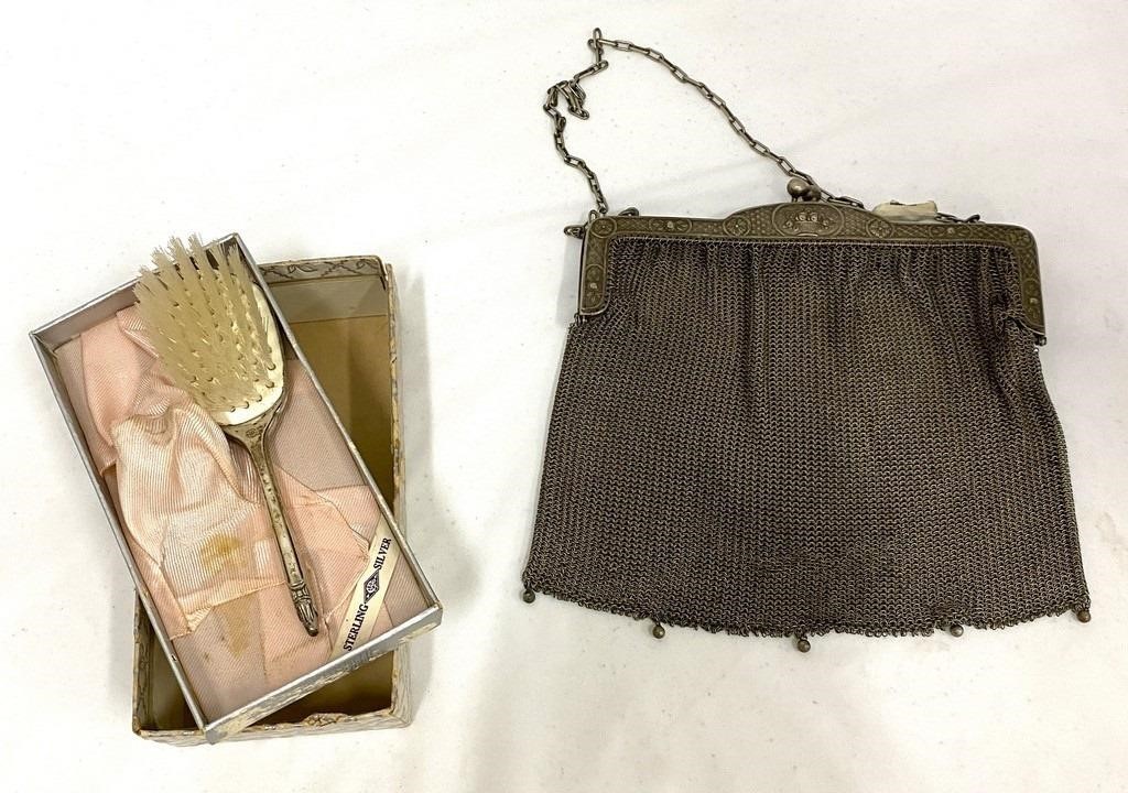 Vintage Mesh Purse & Sterling Small Brush