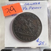 1854 CANADA HALF PENNY