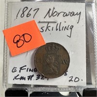 1867 NORWAY 1/2 SKILLING