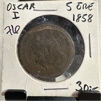 1858 SWEDEN 5 ORE